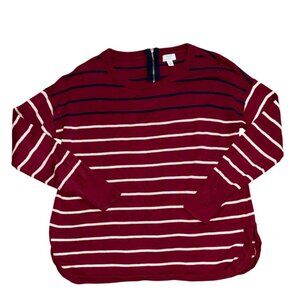 Crown & Ivy striped sweater in cranberry with navy and white stripes-M-GUC
